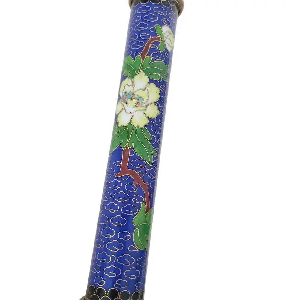 Vintage Pier 1 Brass 10” Pair X 2 Candlestick Cloisonne Enamel Floral Inlay Rare
